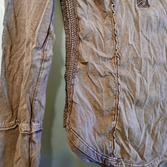 FREE PEOPLE Shell Lace Henley T-shirt Top XS Wine Scoop neck Gold Coast LS - Picture 5 of 11